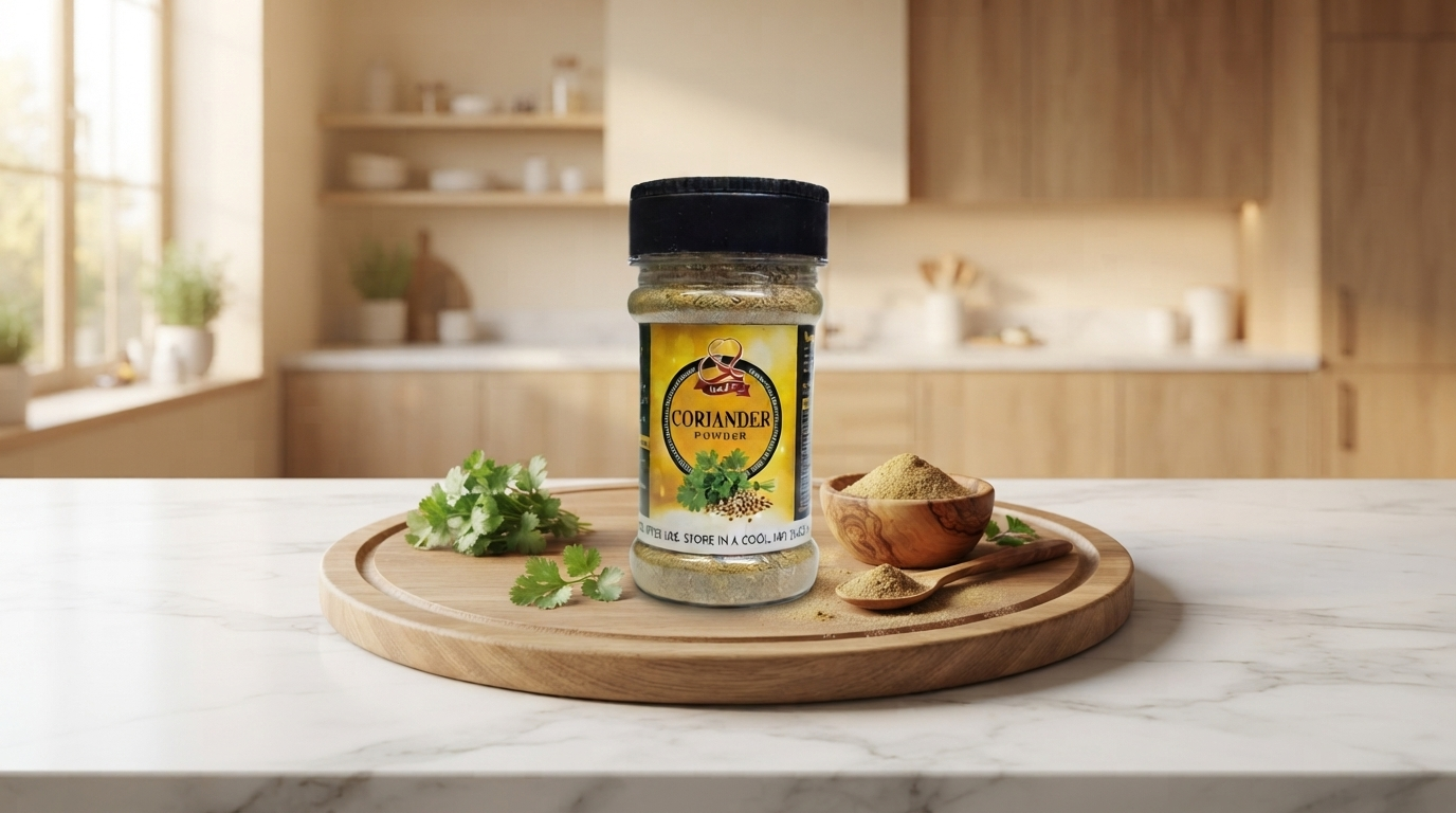 Kaaf Foods™ premium coriander powder jar