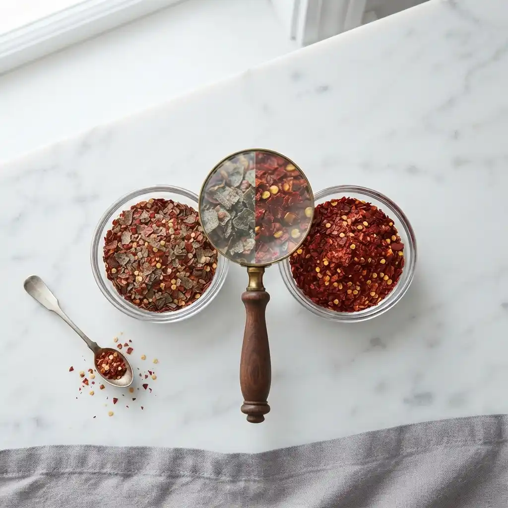 Pure vs Fake Red Chilli Flakes Comparison